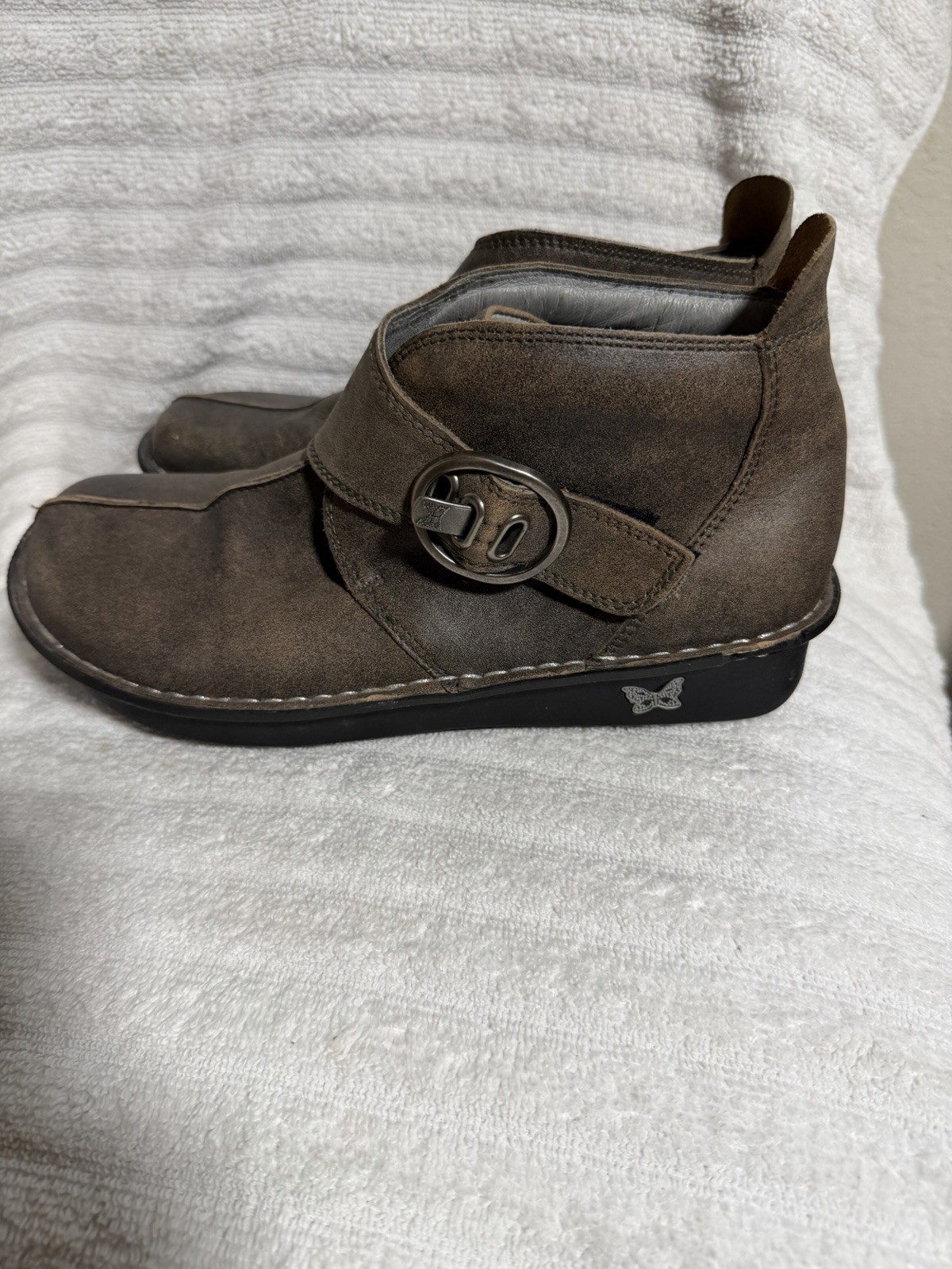 Algeria Caita-643 Women Drifted Brownish Gray Stone Wall Leather Bootie Size 9.5