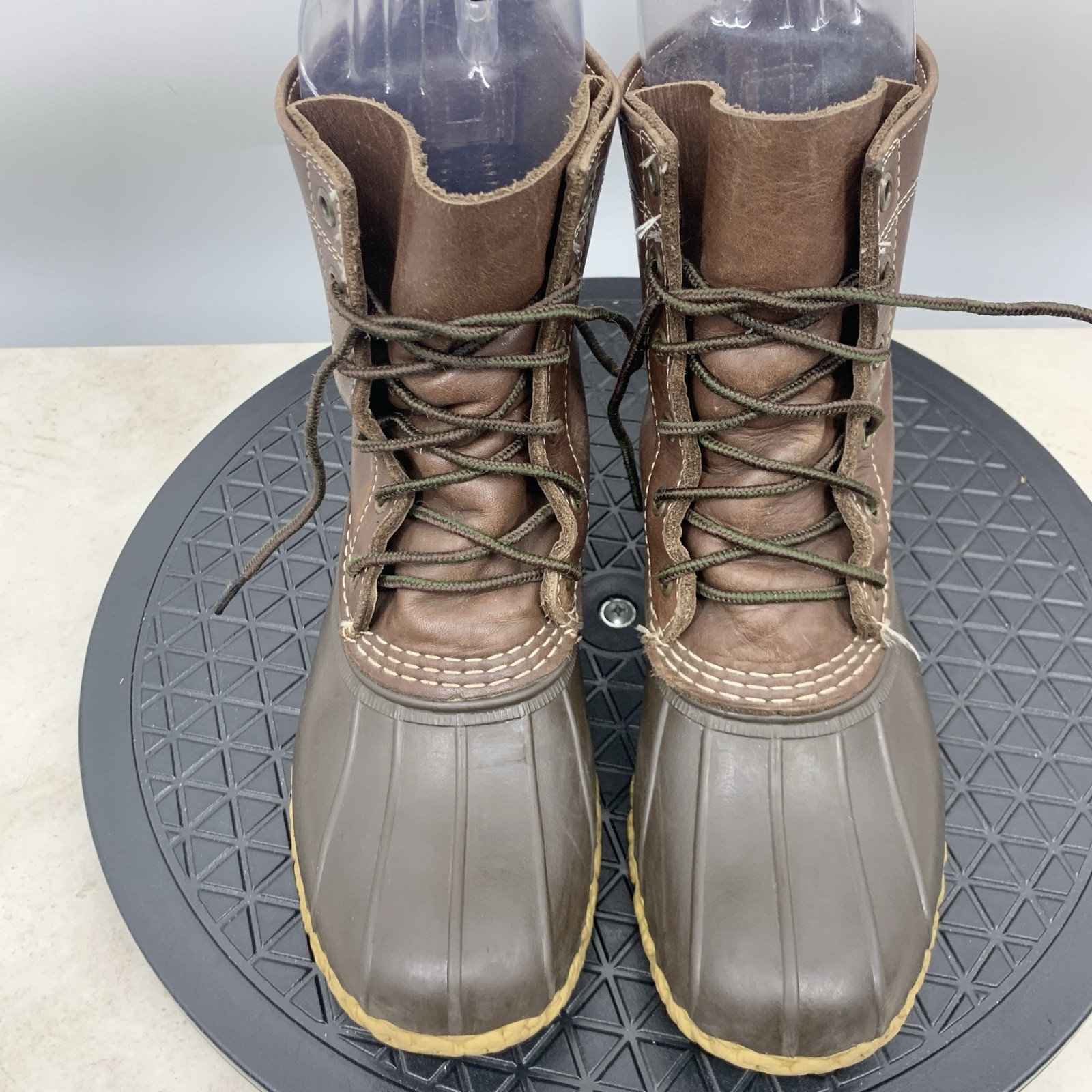 LL Bean Duck Boots Women Size 8 Shoes Dark Brown Leather Rubber Mid 8″ Tie