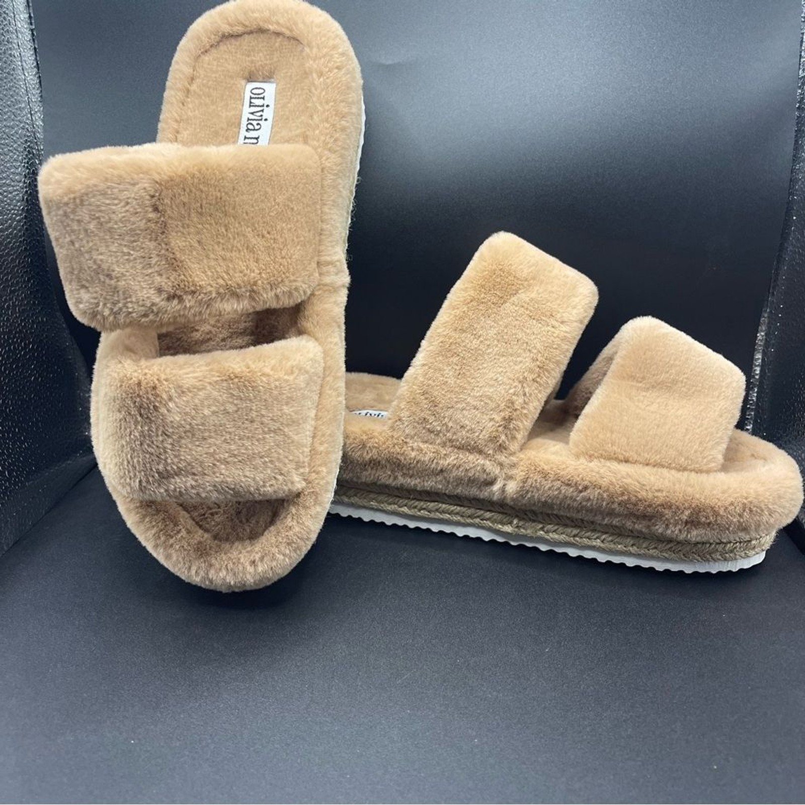 Olivia Miller Tan Fuzzy Slippers