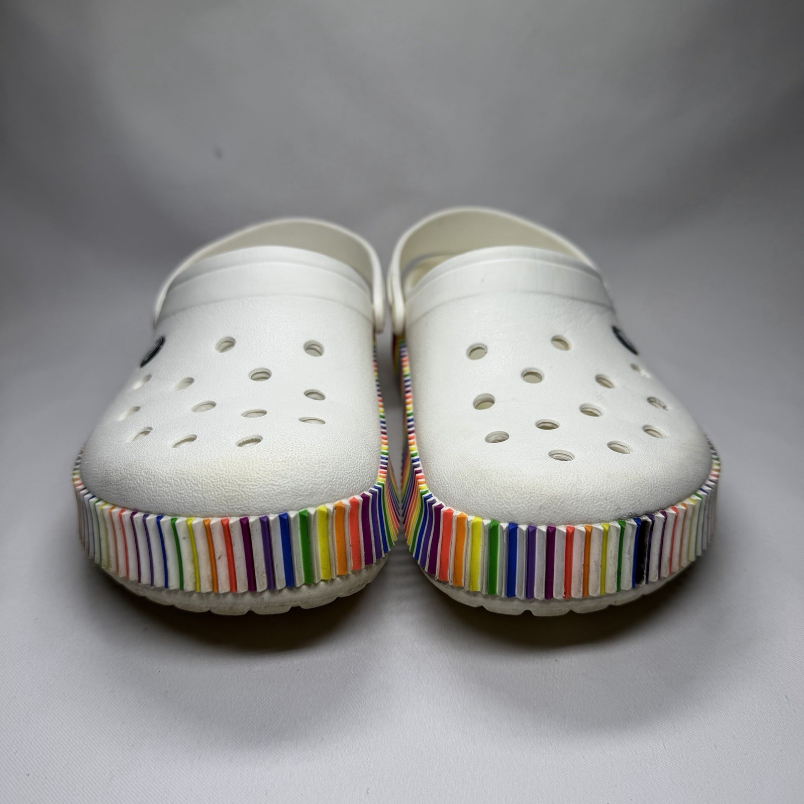 Crocs Classic Clog Shoes Womens 11 Mens 9 White Rainbow Pride Band Slip On