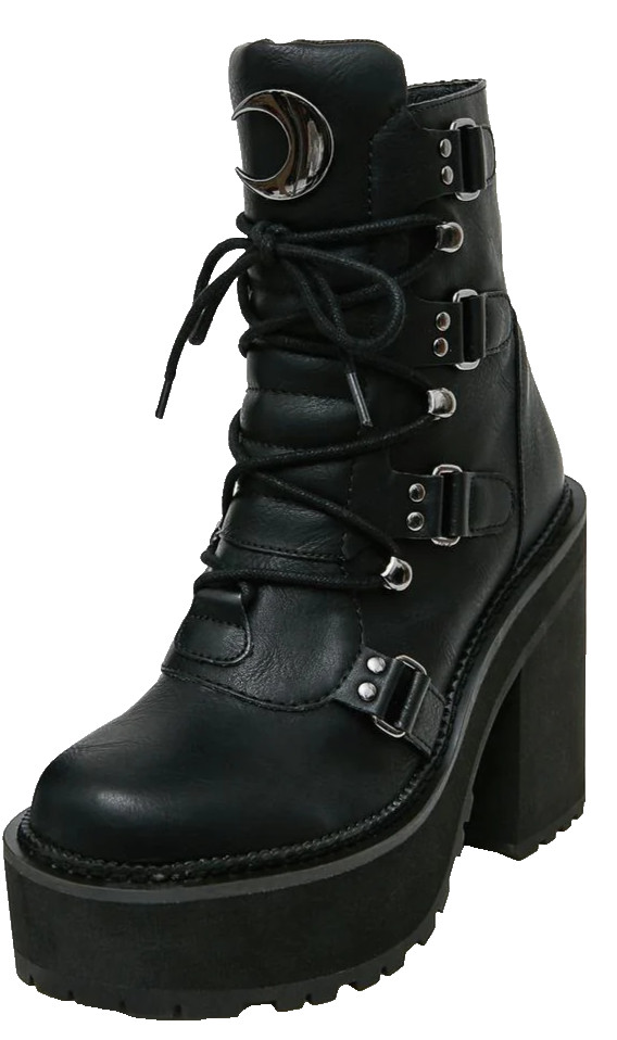 New Killstar Broom Rider Womens Boots US Sz 5 Shoes Crescent Moon Witchy Gothic