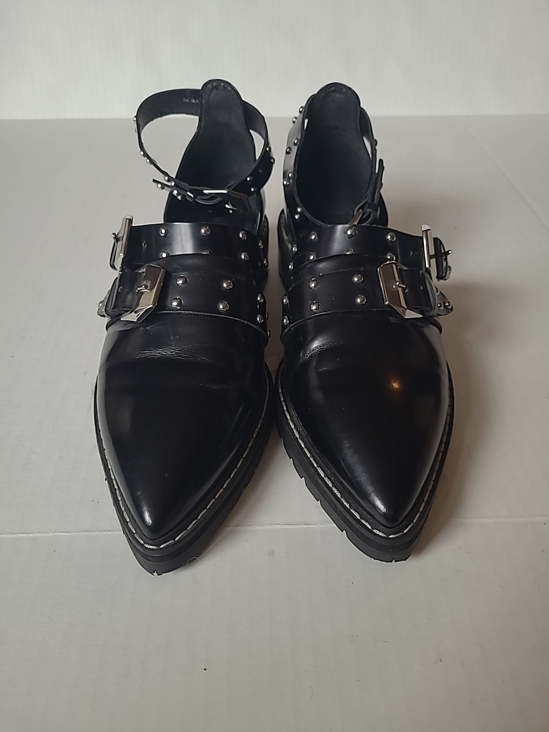 ASOS Black Shoes Gothic Chunky Women’s Pumps Rivet Stud Buckle Punk Loafer Sz 9