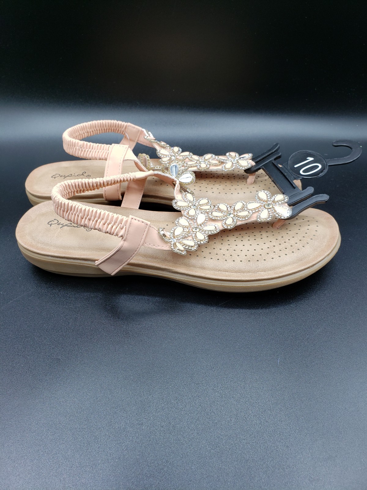 «Qupid» Womens Floral Beaded Bejeweled Rhinestone Sandals Size 10 NWT