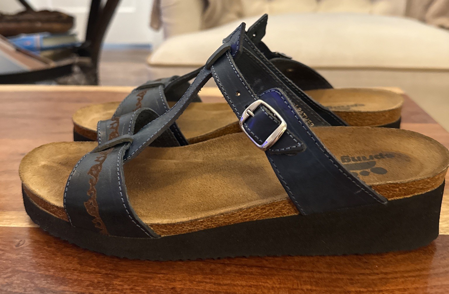 Spring Step Strappy Sandals Shoes Slip-On Women Sz 38 EU 7.5 US Blue Leather