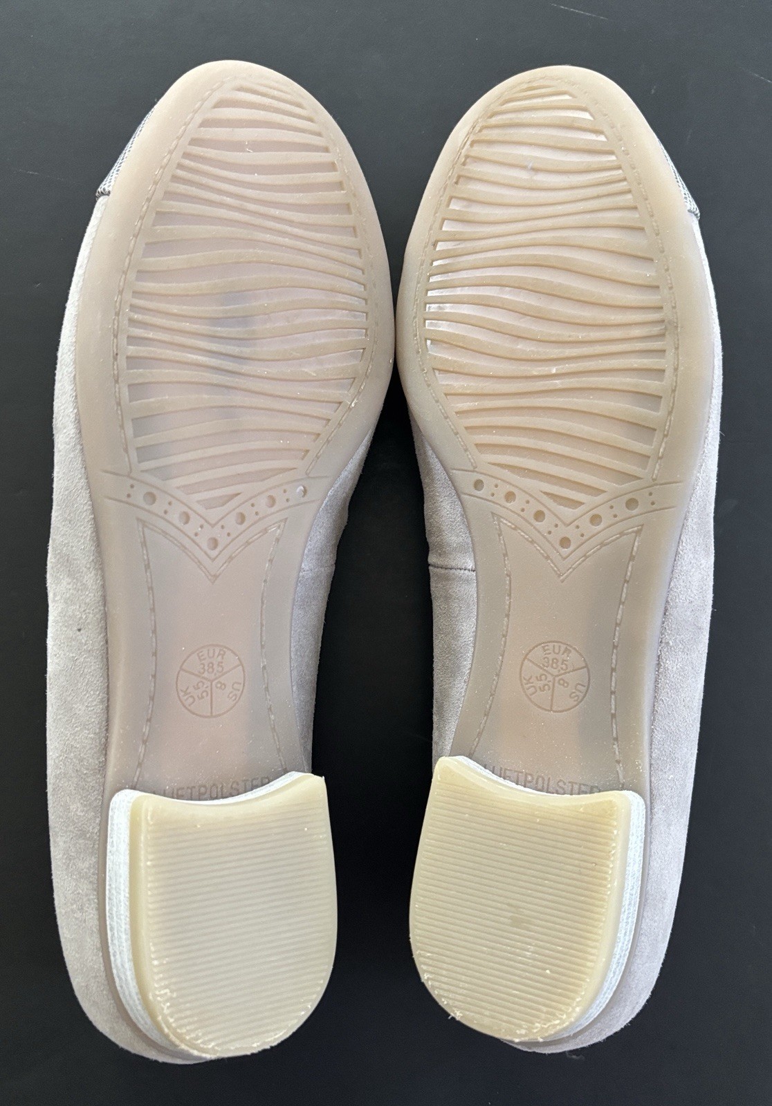 NWOB ara Belinda Grey Taupe Leather Ballet Flat Bow #8 Career Flat Slip On $185