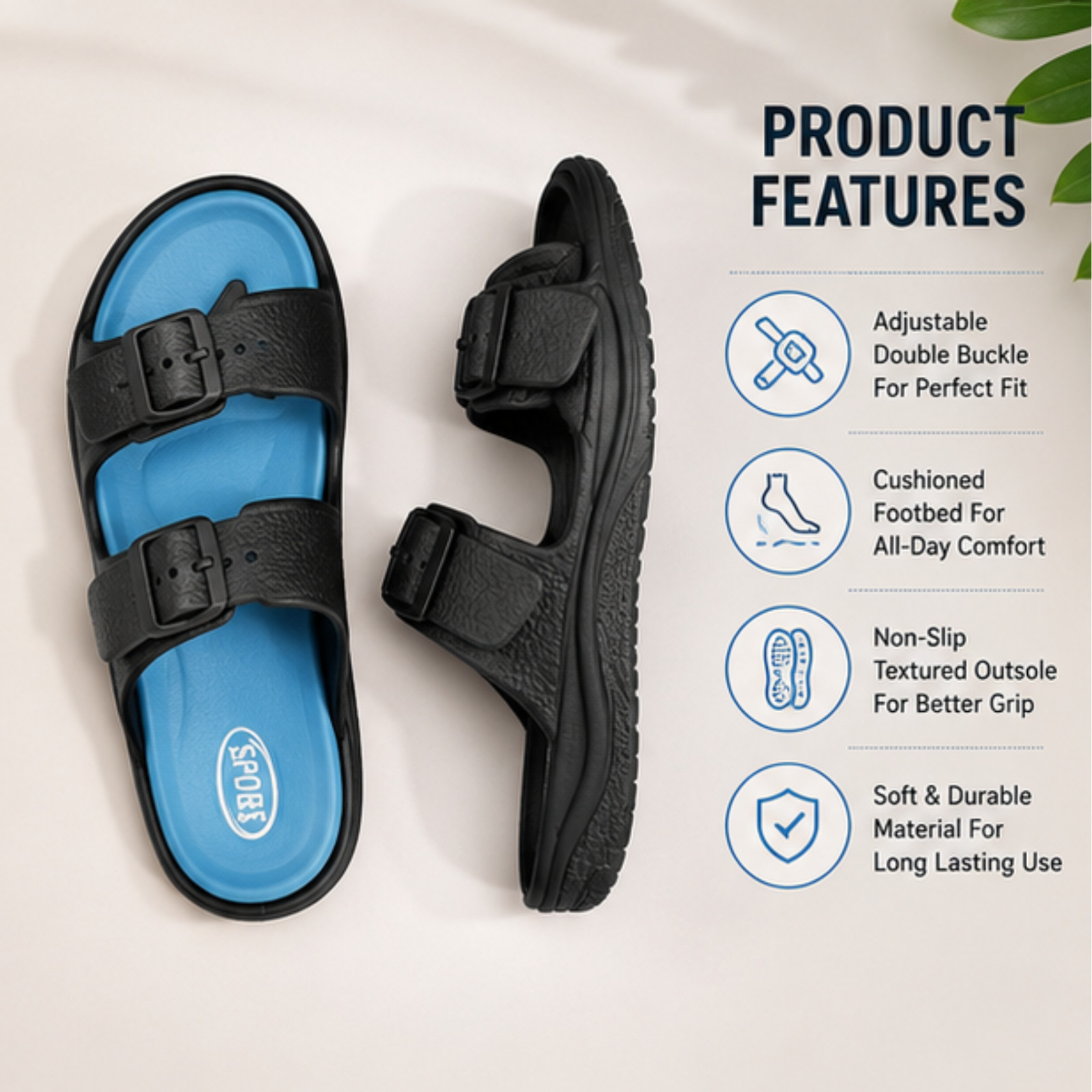 Pillow Slides Anti-Slip Sandals Double Buckle Cloud Slippers Home Outdoor adjust