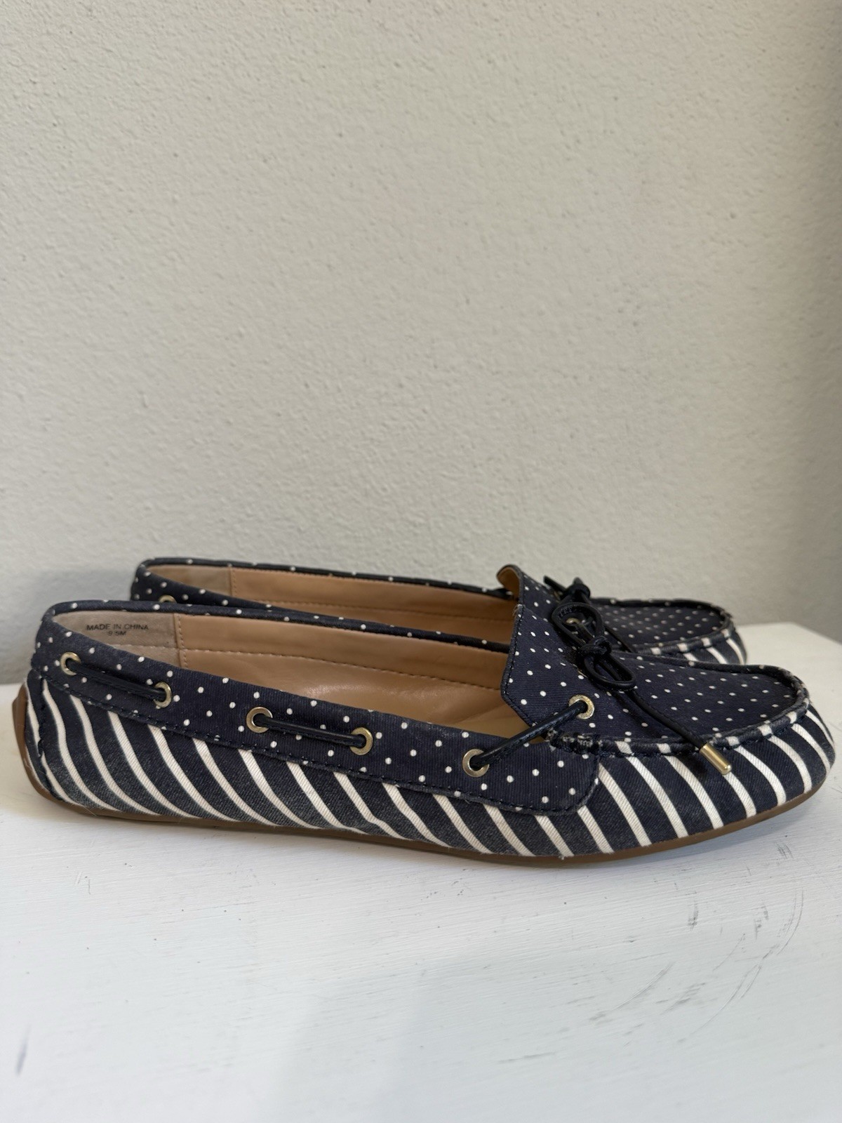 Talbots Moccasins Women’s Casual Drive Flats Slip-Ons Blue/White US Size 9.5