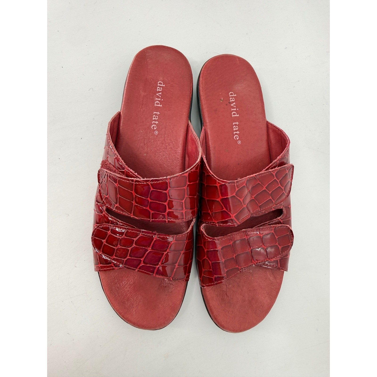 David Tate Red Patent Croc Embossed Leather Slide Sandals 8.5 SS Womens