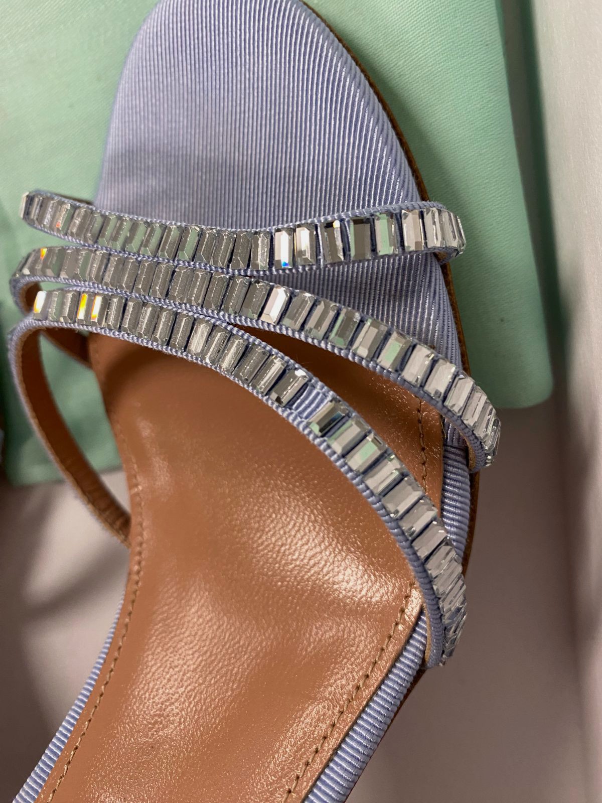 Aquazzura Women’s Blue Memoire Crystal Grosgrain Halter Sandals Shoe Size 36.5