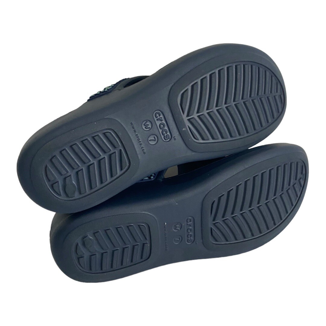 Crocs Monterey Diamante Women’s Navy Wedge Thong Sandals Size 7 Comfort Tongs