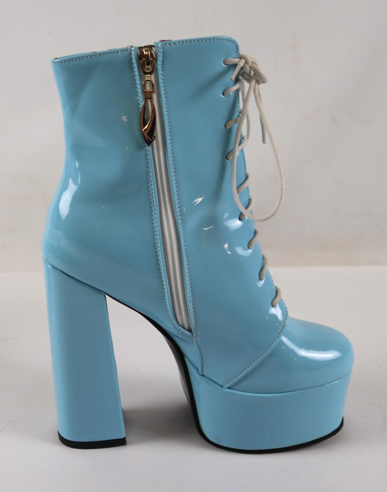 Women’s Pu Synthetic Platform Boots Autumn Boots LaceUp Side Zipper Short Boots