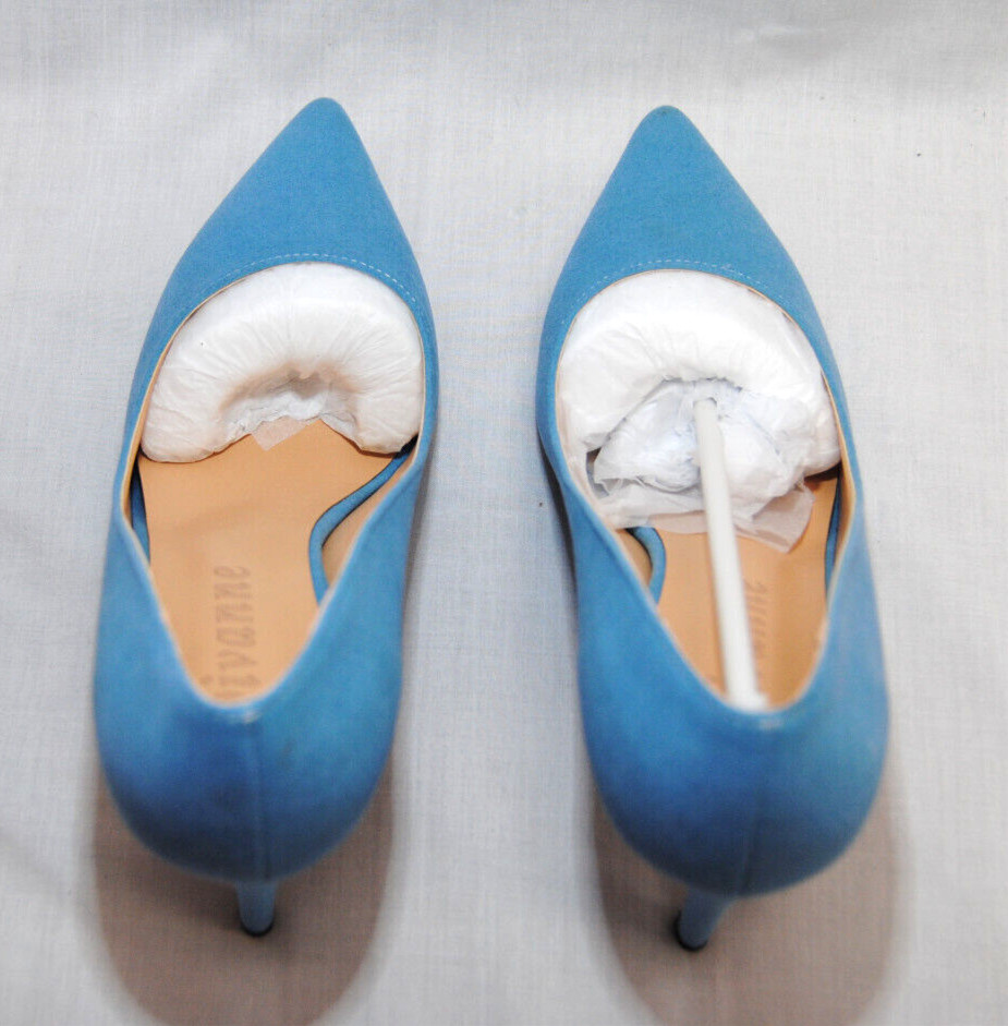 Divanne Womens Middle Heel Stiletto Shoes Pointy Toe Slip-On Pumps Blue T2367