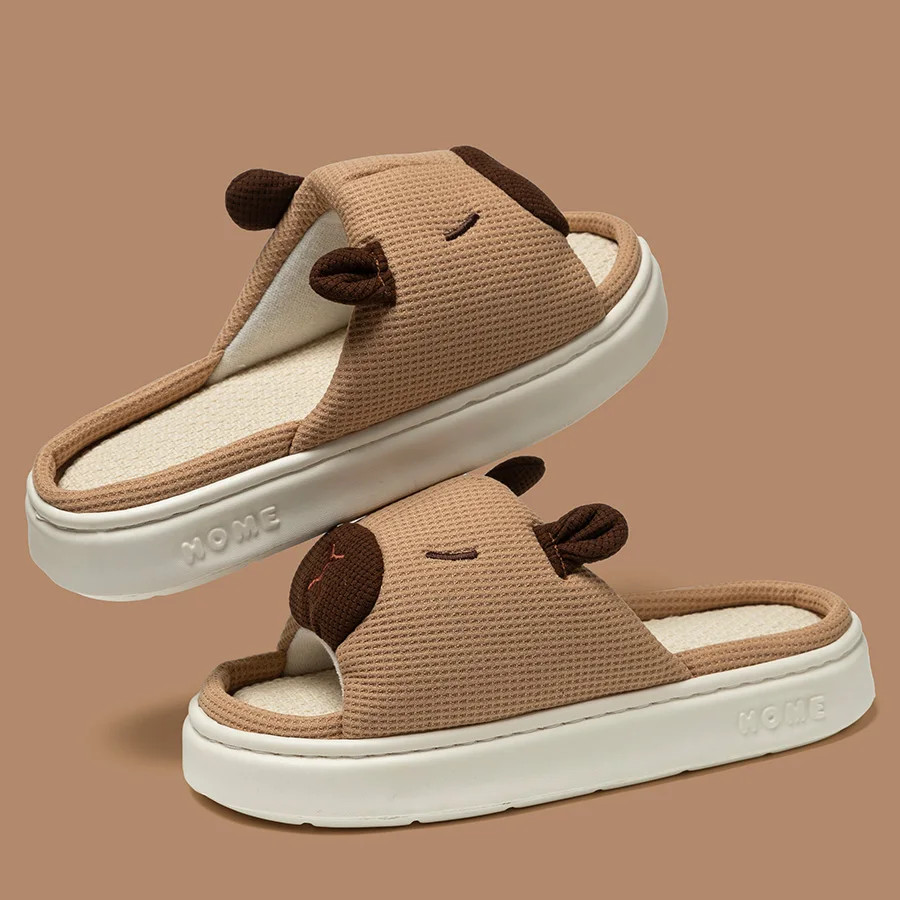 Summer Women’s Flax Soft Thick Sole Home Slippers Indoor Cute Cartoon Anti-slip