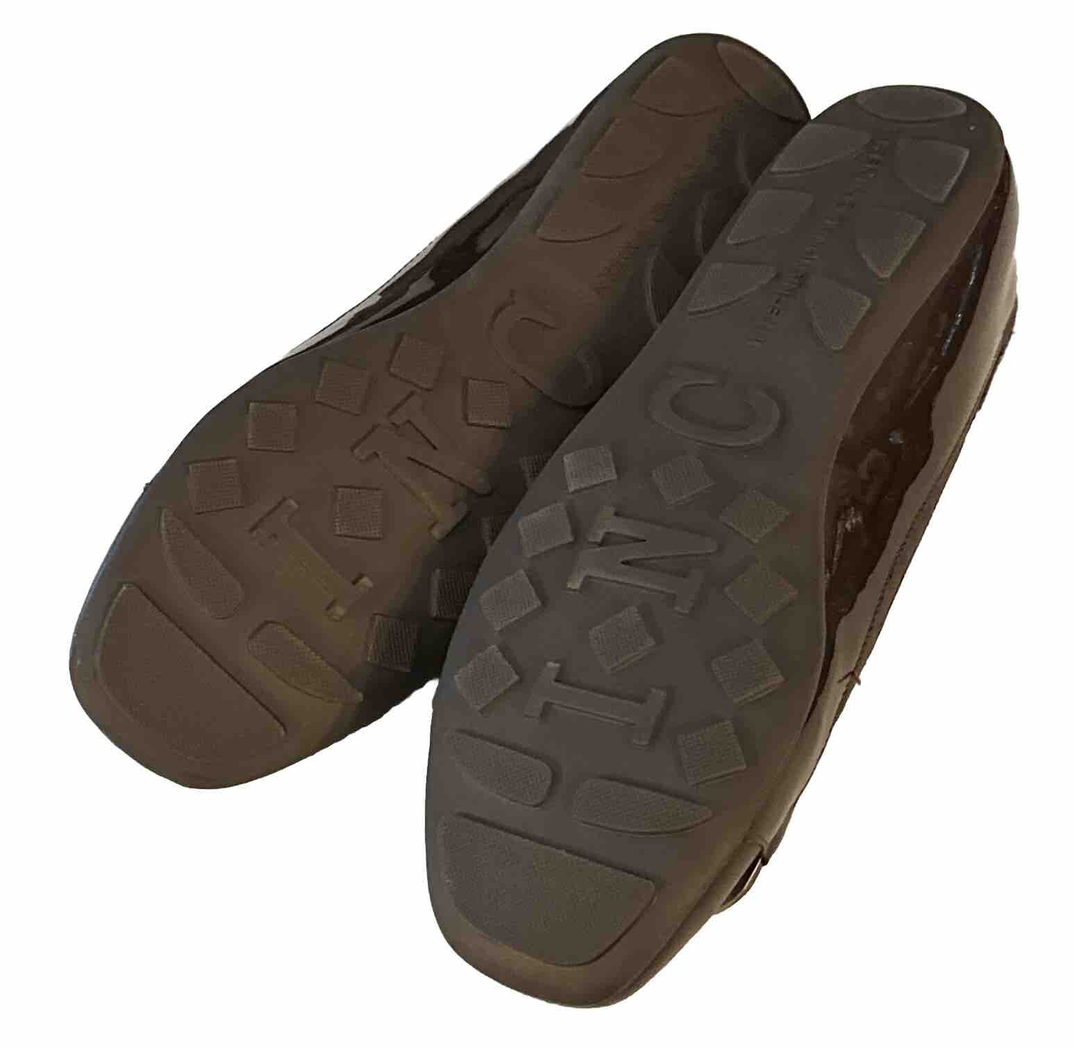 INC Brown Patent Leather Shoes Slip On Flats Chain Detail Academia Office Siren