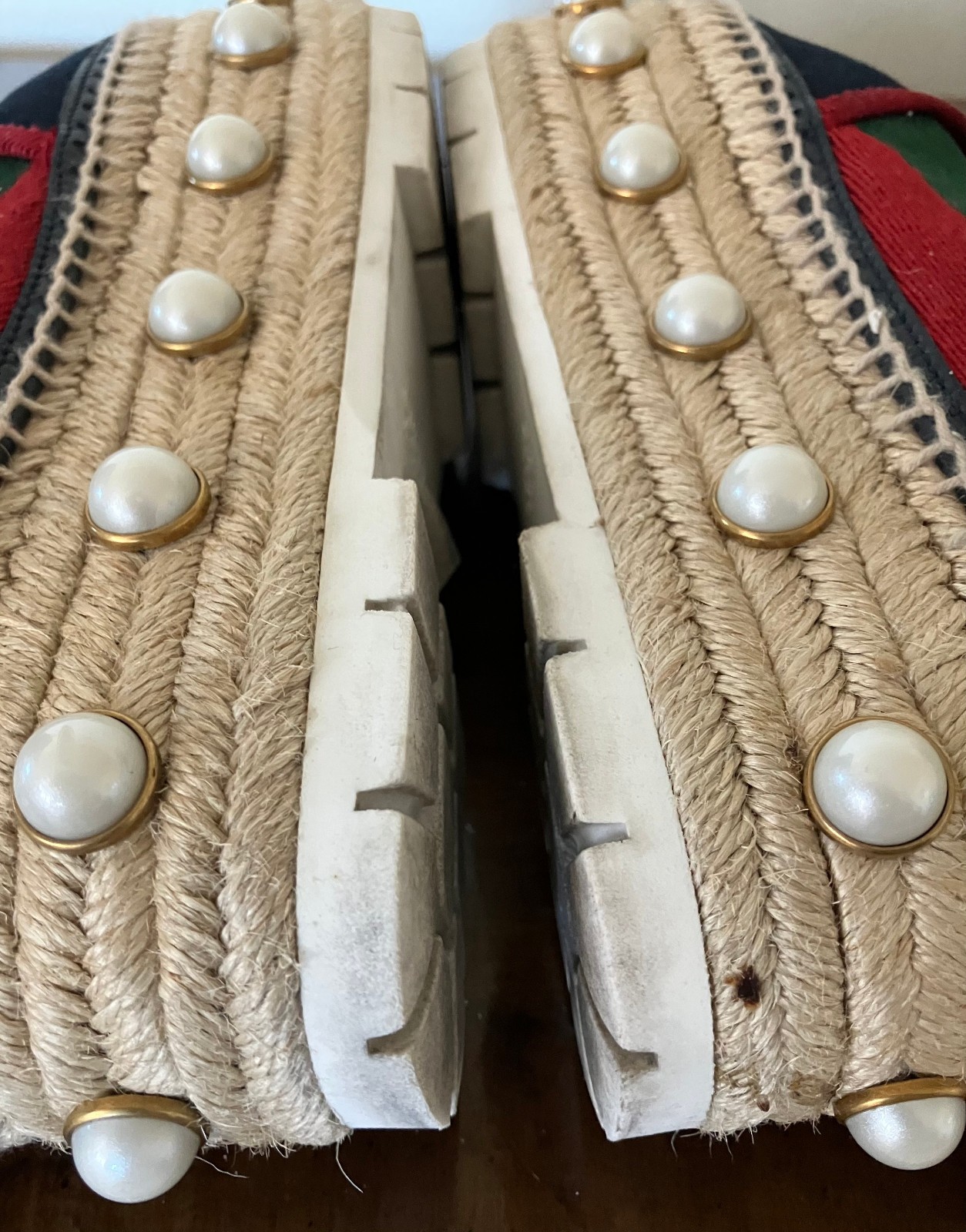Gucci Pearl Studded Espadrille Flats Blue/Green/Red SZ 38 1/2 Slightly Worn