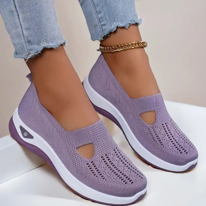 Women Mesh Flats Shoes Breathable Slip On Walking Sneakers Soft Non Slip Casual