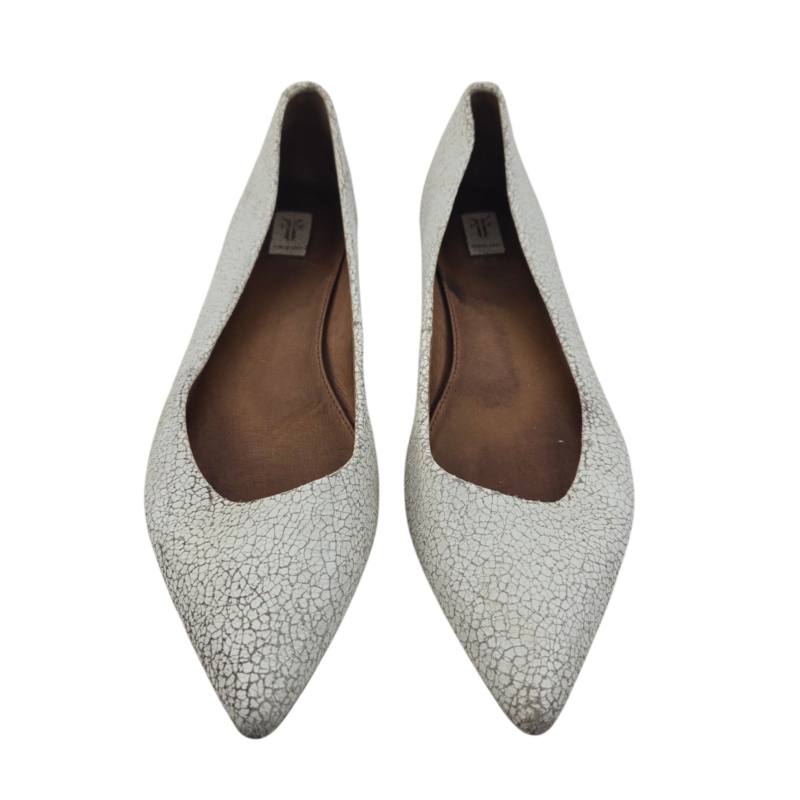 Frye Ballet Flats Womens 8.5 Sienna White Crackled Leather Semi Pointed Toe