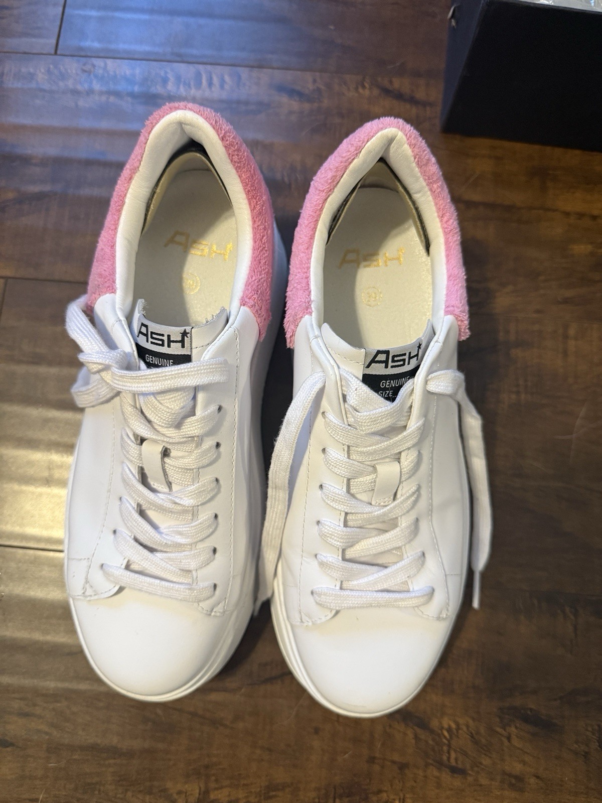 NIB Ash Move White Sneaker With pink Fur Detail SZ 39