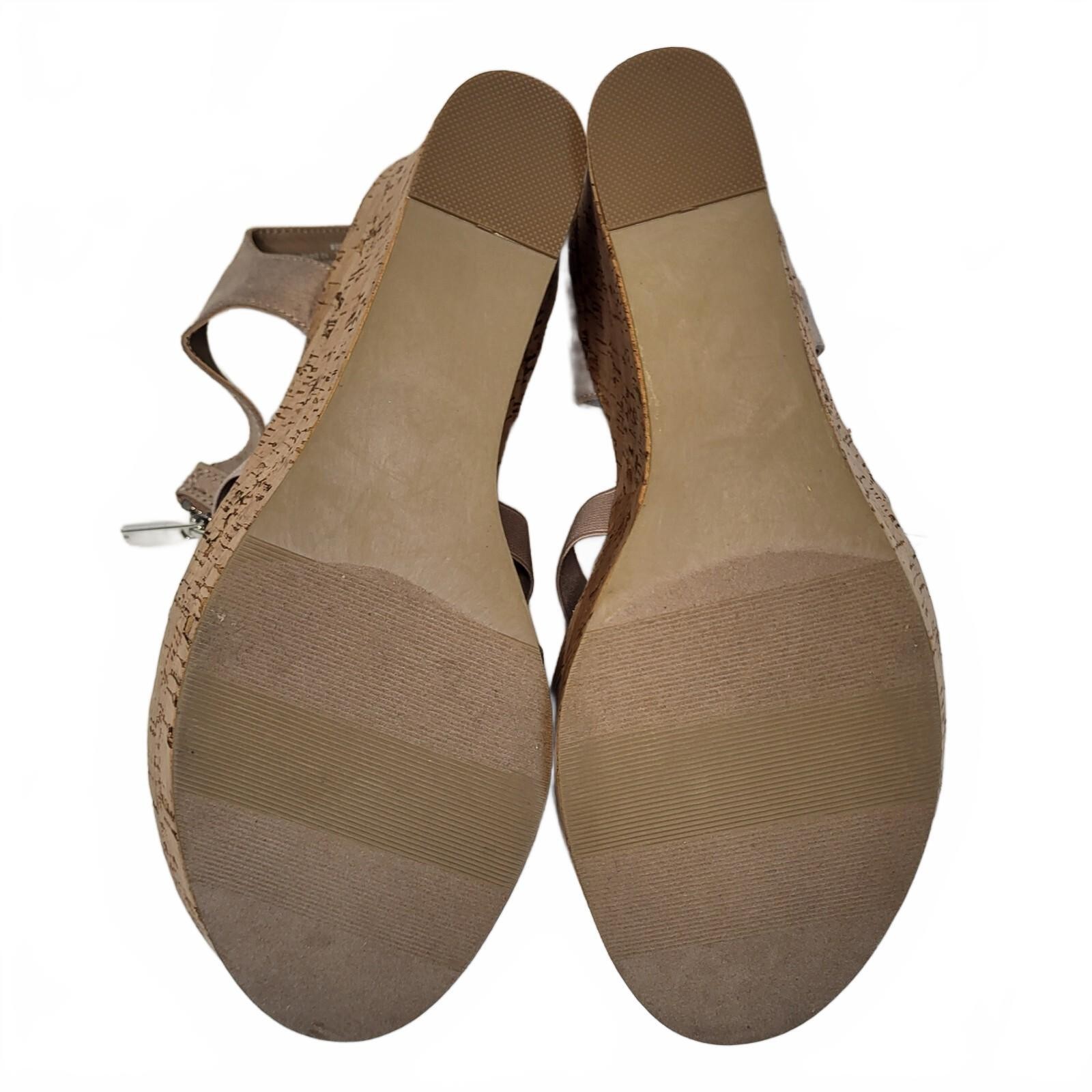 Torrid Beige Wedge Sandals with Front Zipper and Cork Heel, Size 10.5WW