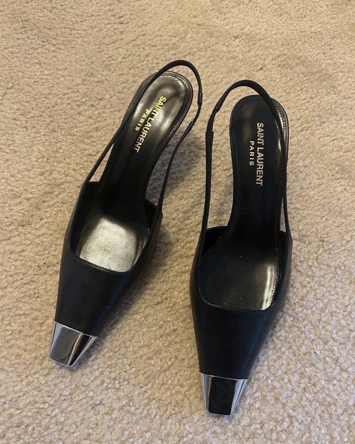 Saint Lauren black Silver Metal slingback pump 37 Women’s