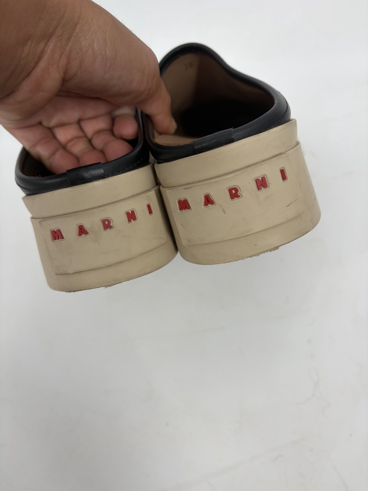 MARNI Black Leather Pablo Sabot Slip-On Platform Mules Chunky Size EU 38 US 8