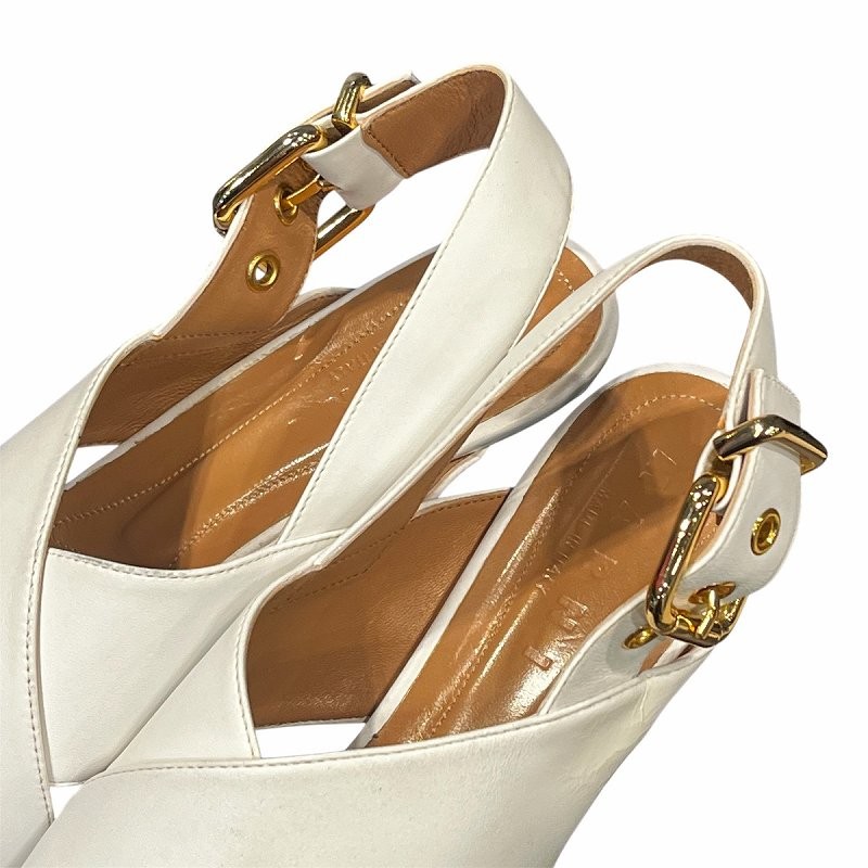 MARNI Sandals Strap Platform Thick Sole Leather 37 24.0cm White /DK ■PN Ladies