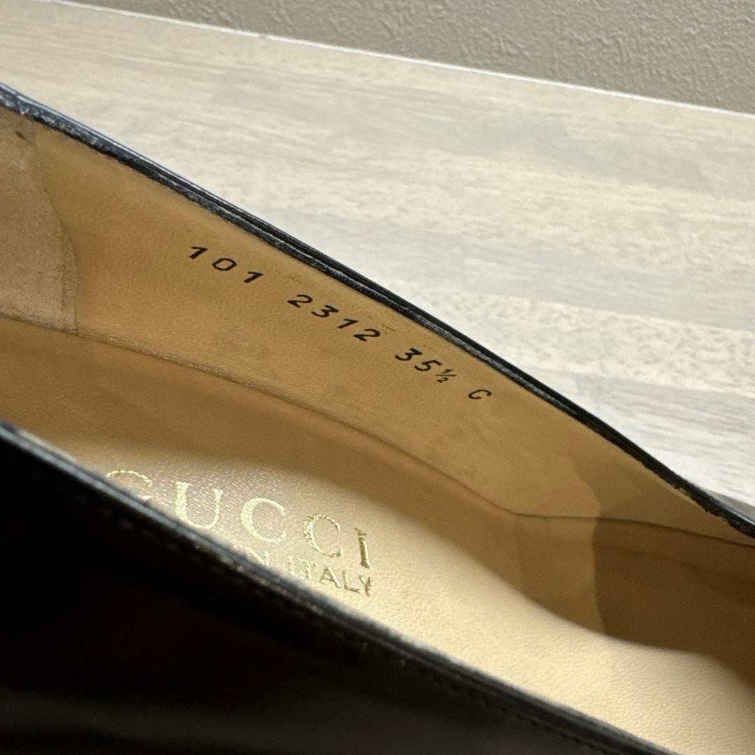 GUCCI Horsebit Leather Pumps Square Toe 23cm Black Italy