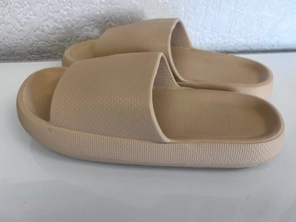 welltree Cloud Pillow Slide Slipper Sandal Unisex Non-Slip, beige – Size 40-41