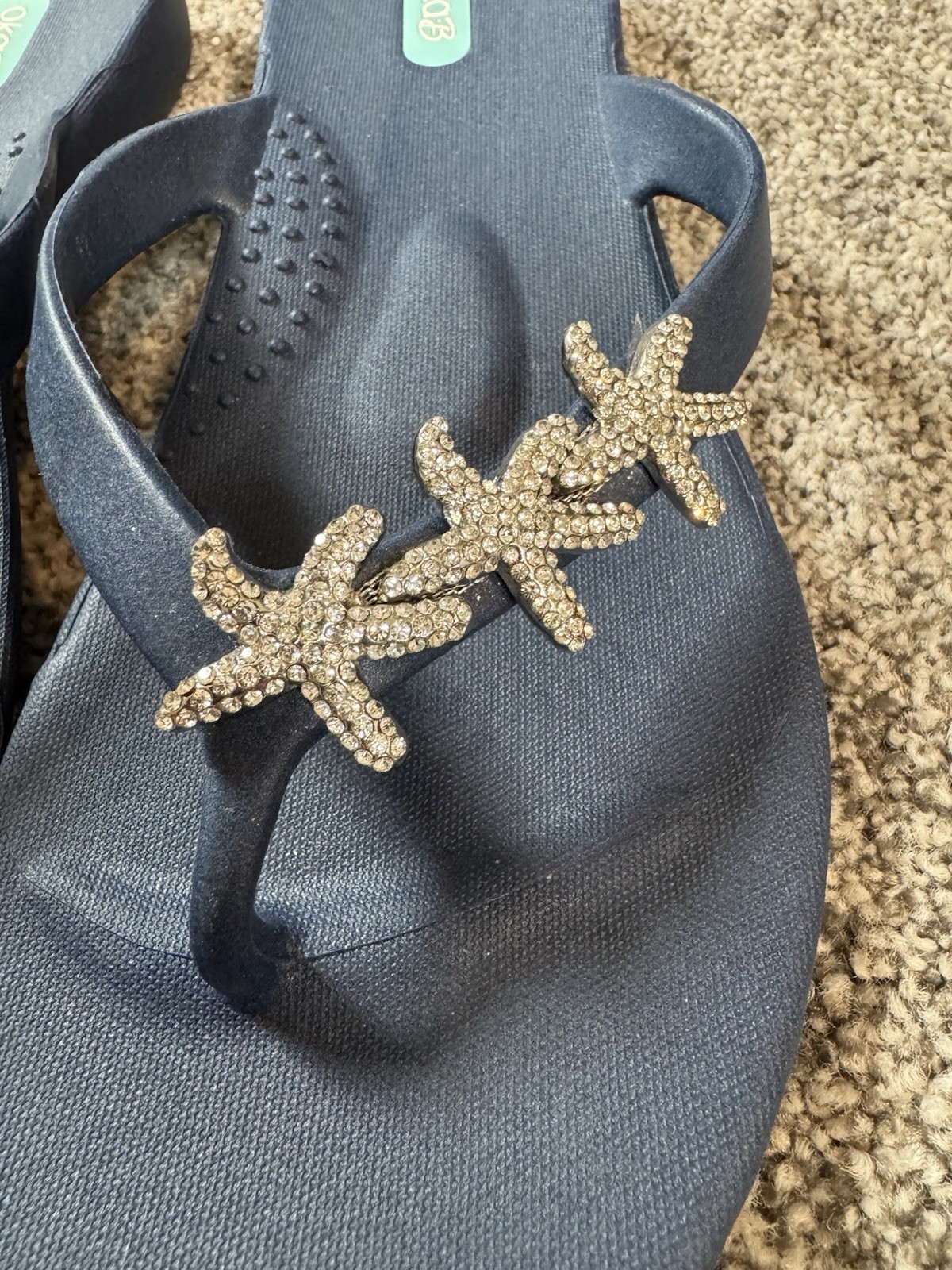 EUC Oka-B Ryann Flip Flop beach themed sandals crystal-encrusted starfish charm
