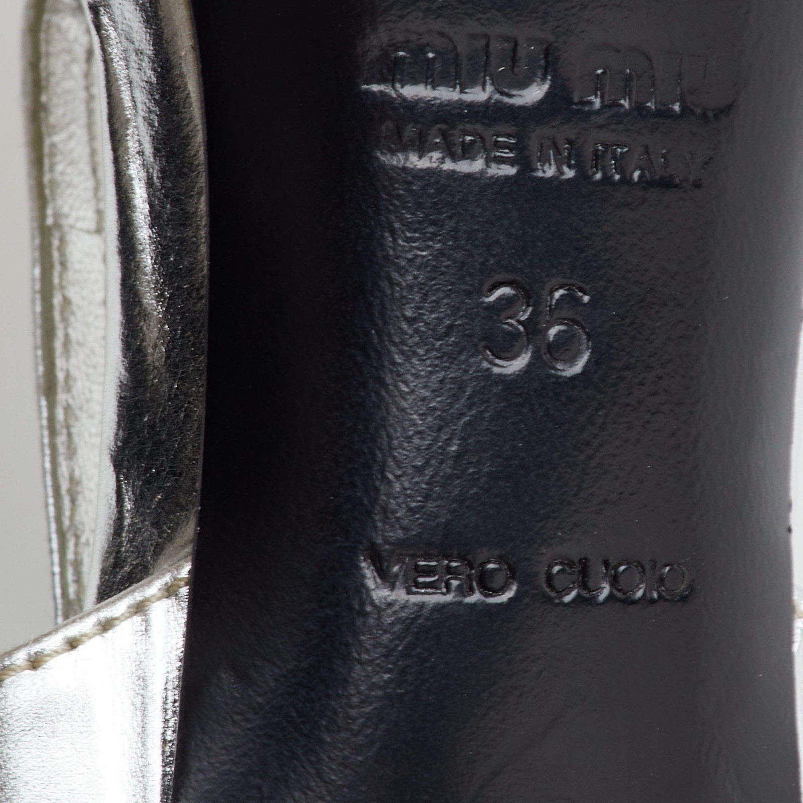 Miu Miu Size 36 Metallic Silver Leather Open Toe Slingback Sandals