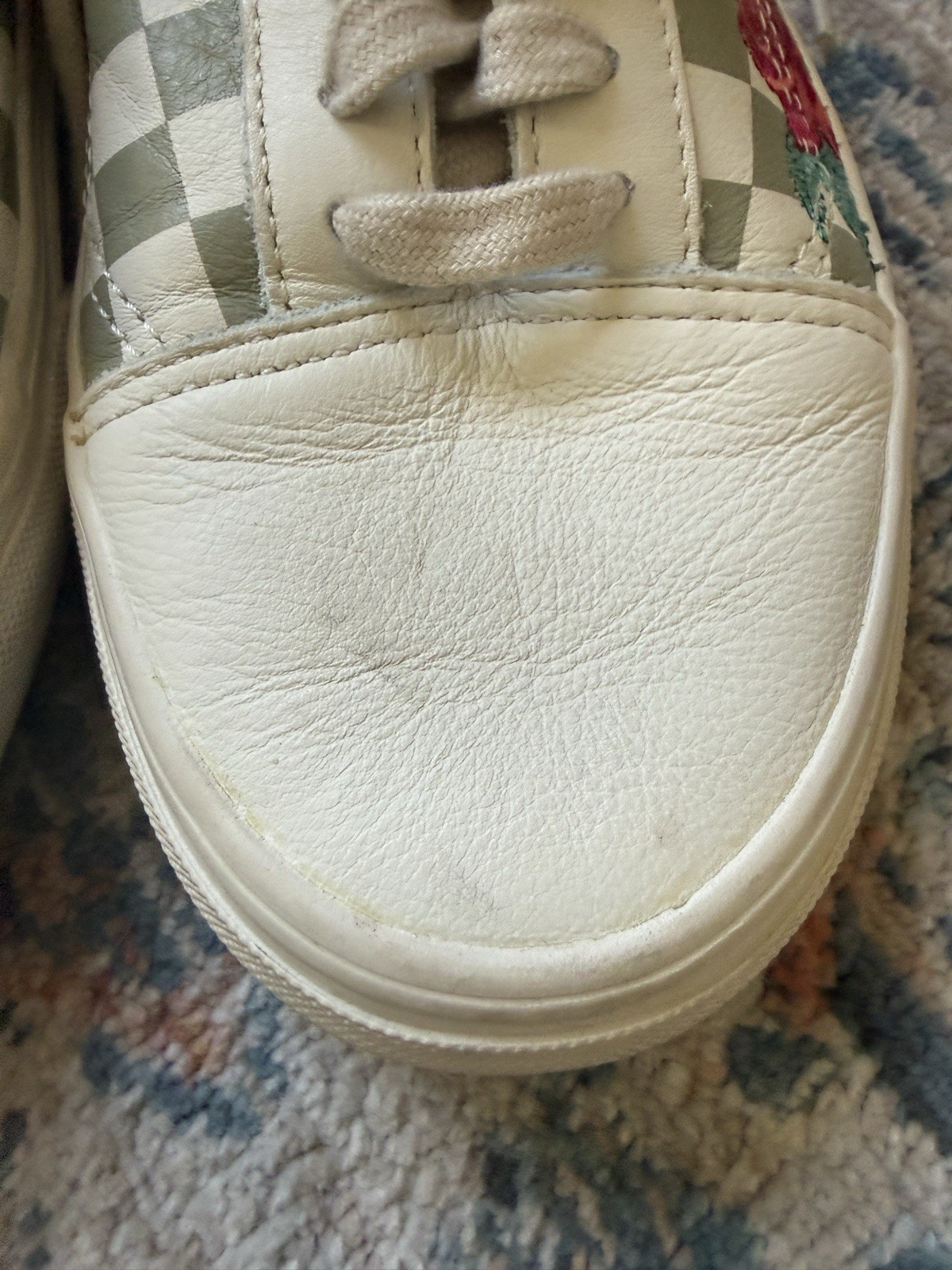 VANS Old Skool DX Rose Embroidery Marshmallow Skate Shoes Women 8.5 Men 7