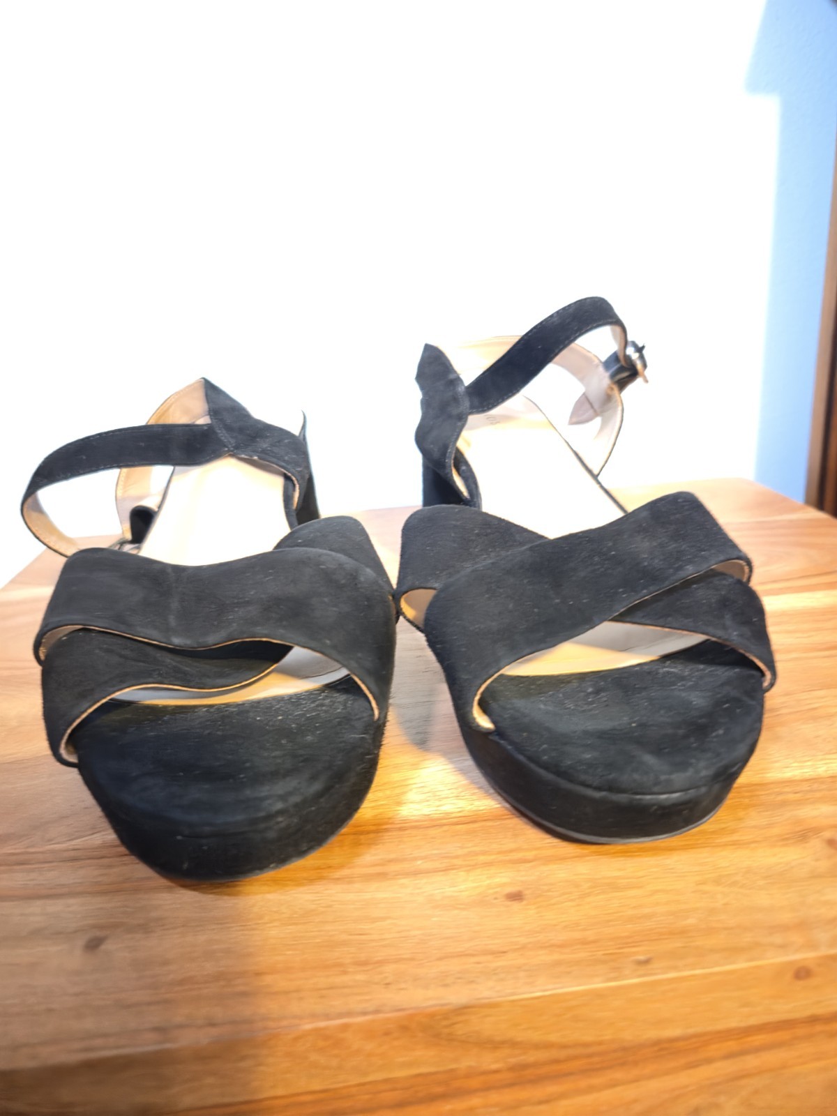 Aerosoles Cosmos Womens Heeled Sandals Sz 9 M Black Suede Ankle Strap Block Heel
