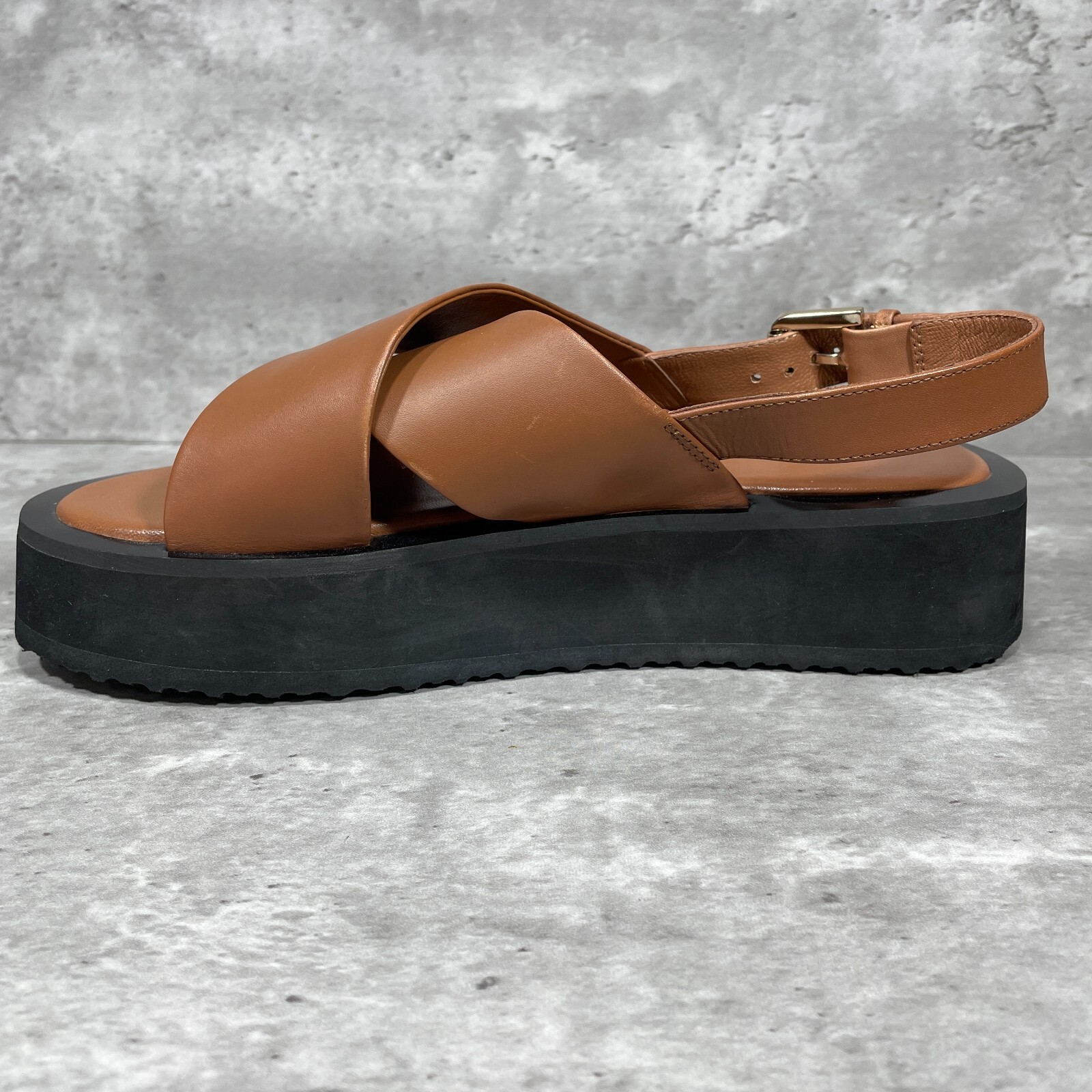 Maeve The Chrissy Brown Leather Platform Sandals Ankle Strap Open Toe US 9-9.5