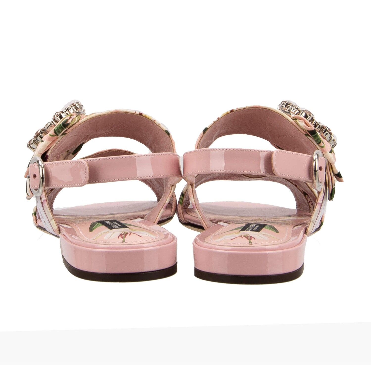 DOLCE & GABBANA DG Logo Crystal Bow Brooch Lily Sandals Shoes BIANCA Pink 13392
