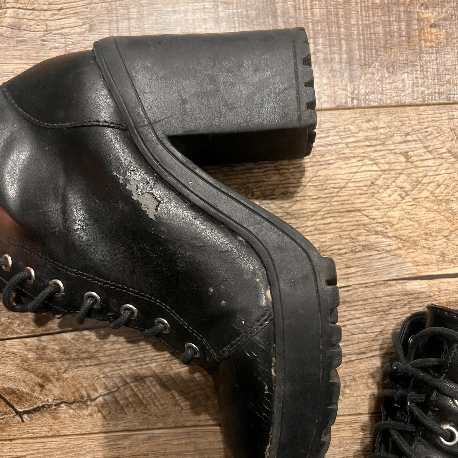 Vintage Gothic Chunky Platform Boots Heels 6 Y2k 90s Combat Emo Punk Scene Blk