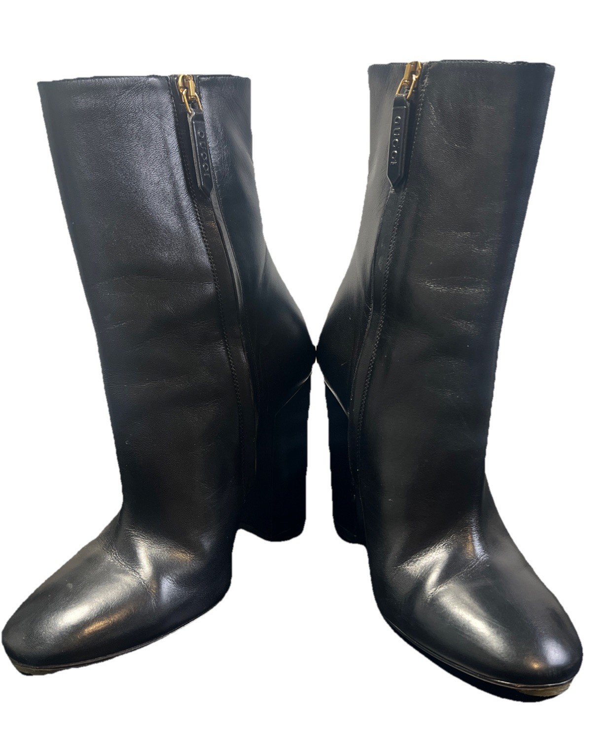 Gucci Carly Malaga Studded Ankle Boots 36.5 Black Leather Web Stripe