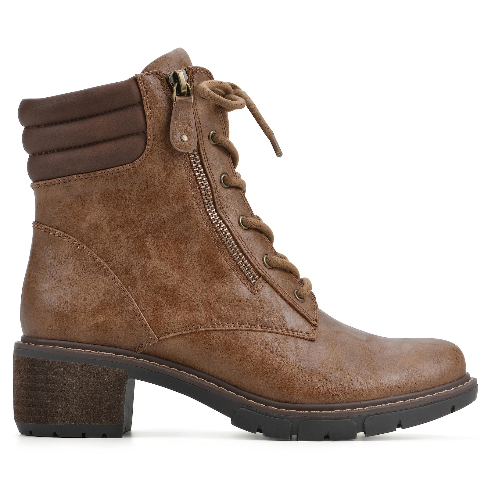 White Mountain Womens Shoes Crazies Block Heel Combat Boot Chestnut/Smooth 10 M