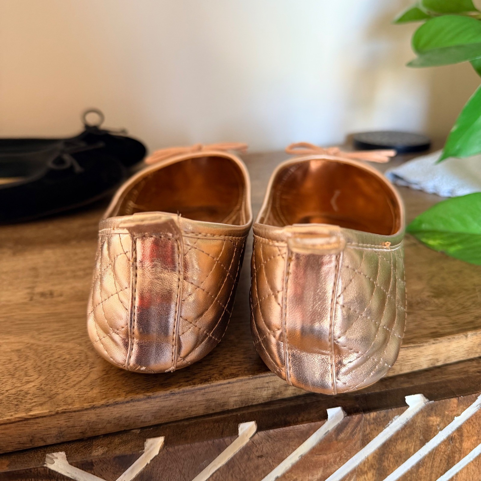 Chase & Chloe GAP Ballet Flats Women 8 Rose Gold Black Bundle Quilted Velvet Bow