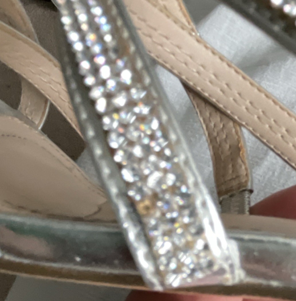 Touch of Nina Rhinestone Strappy Block Heel Sandals Silver