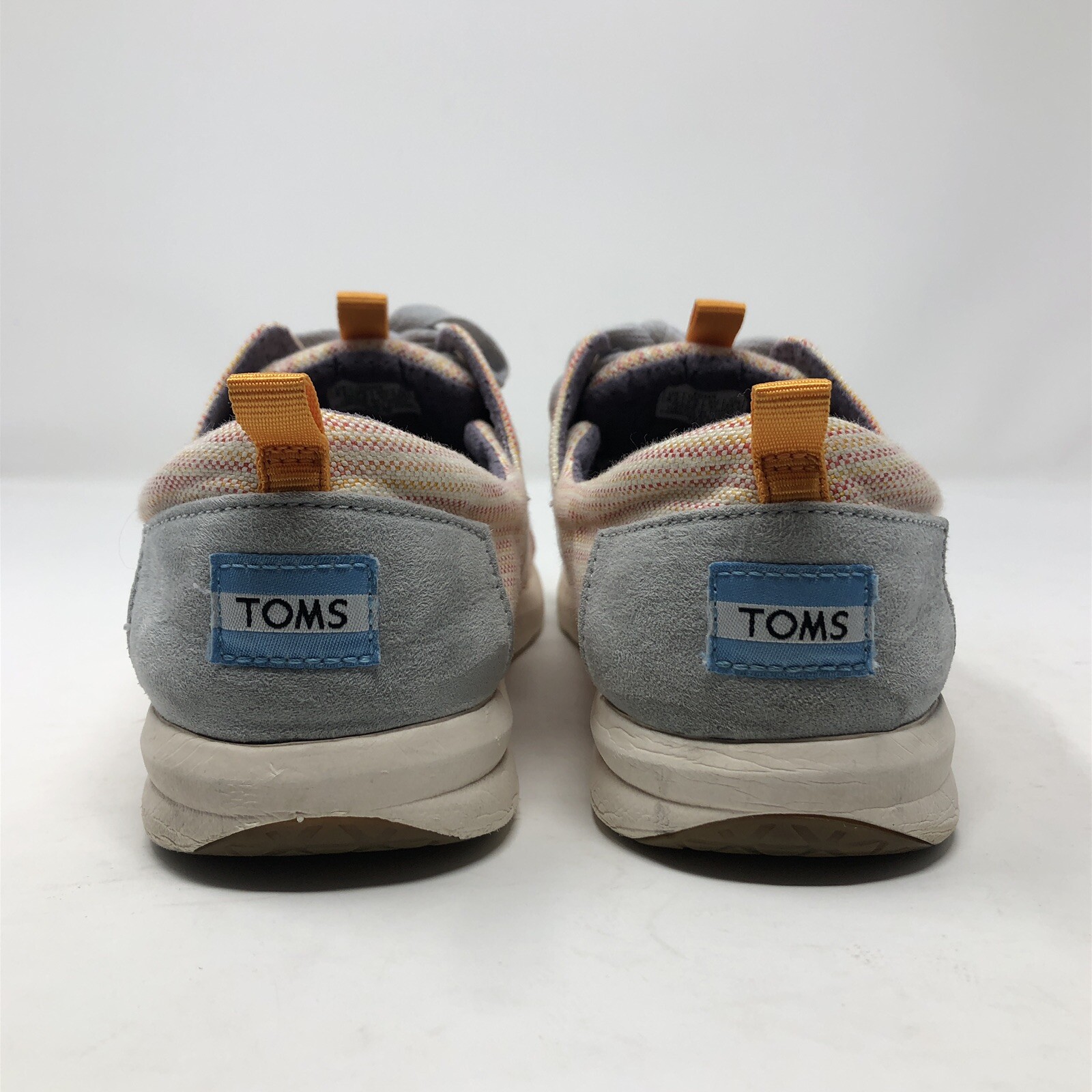Toms Shoes Womens 9.5 Orange Striped Del Rey Canvas Trainers Lace Up Sneakers