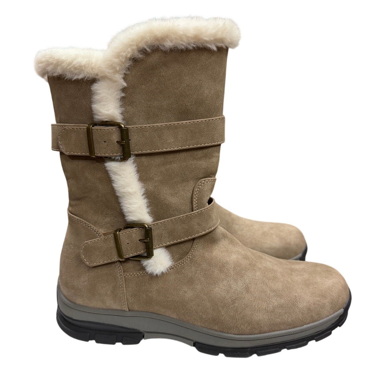 Dream Pairs Women’s Winter Boots 10 Tan Faux Leather Synthetic Fur Lining NWOB