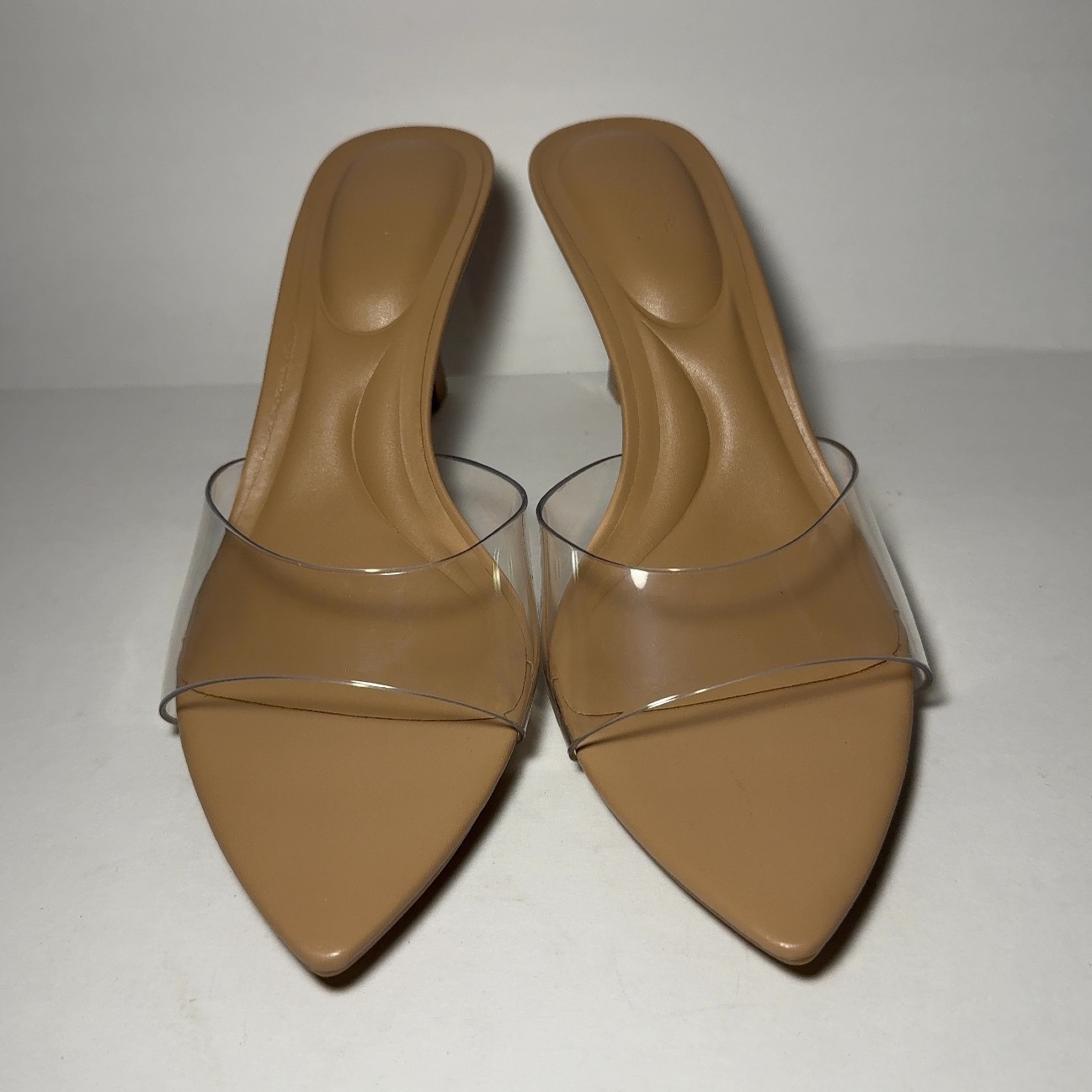 INC International Concepts Bazaaria Nude Clear Strap Women’s Kitten Heels 8M