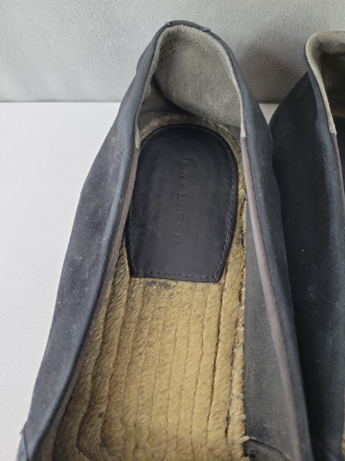Tory Burch Women’s Black Leather Eleanor Tonal Logo Espadrilles Shoes Size 10.5