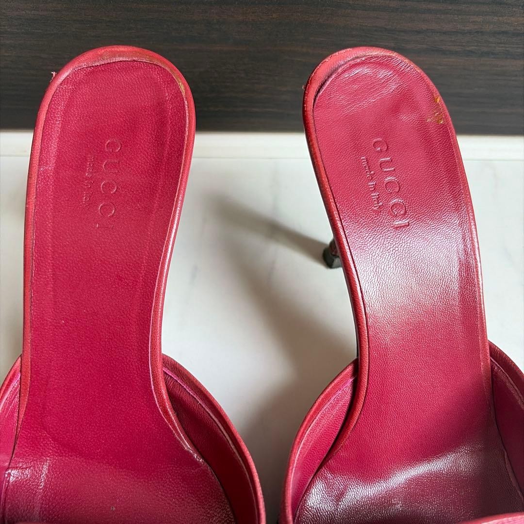 Gucci GG Pattern Mule Sandals Size 34H Pink Canvas Leather Rare