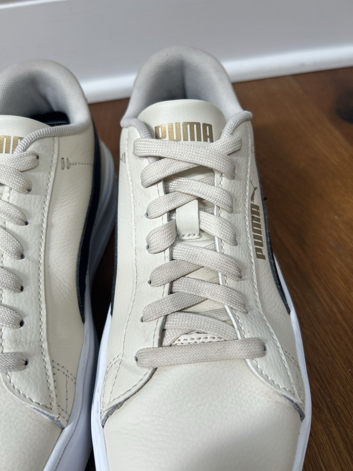 Puma Smash Platform Beige Low Sneakers 390758-08 Women Sz 8.5 Alpine Snow Nice!