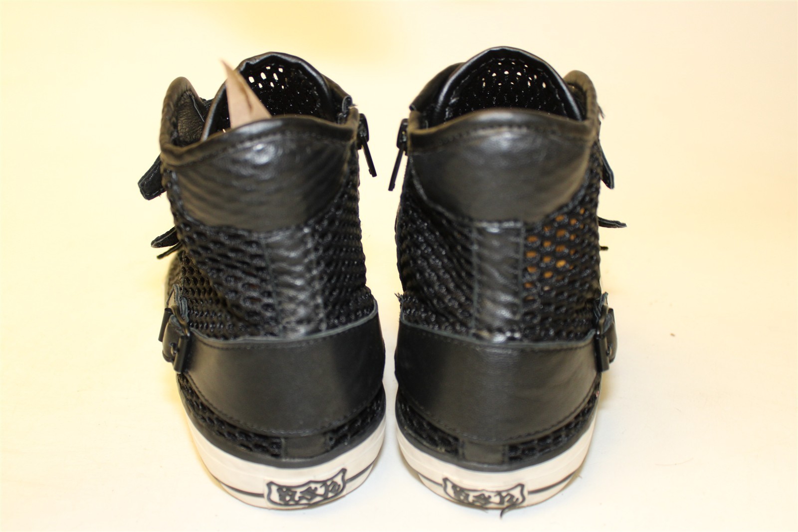 ASH Vanessa High Top Sneaker Women Size 7 38 Black Mesh Buckled Fashion Shoes