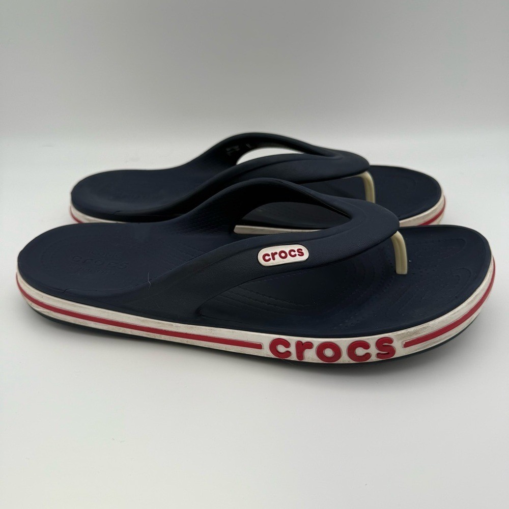 Unisex Crocs Bayaband Navy White Red Flip-Flops Sandals Size 8 Men’s 10 Women’s