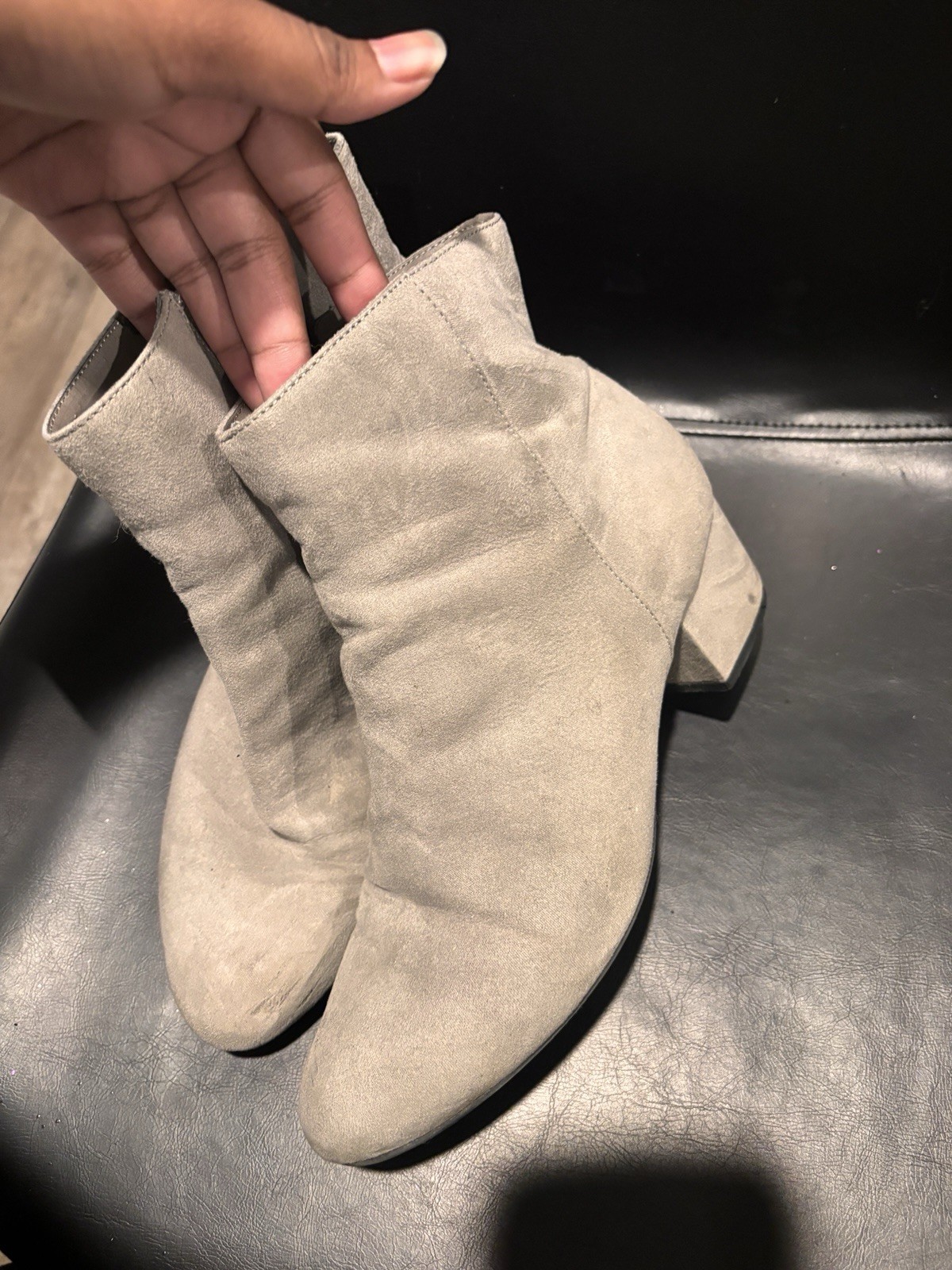 Esprit Women’s Beige Suede Ankle Boots Pointed Toe Side Zip Block Heel 8