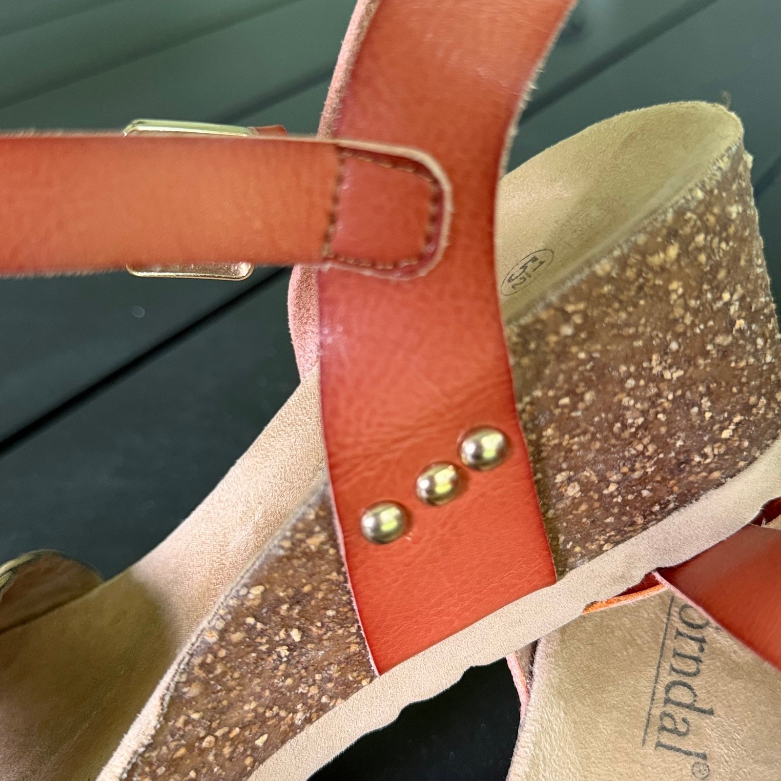 Bjorndal Womens Cork Wedge Sandals Orange Coral Ankle Strap Platform Heel [Size]