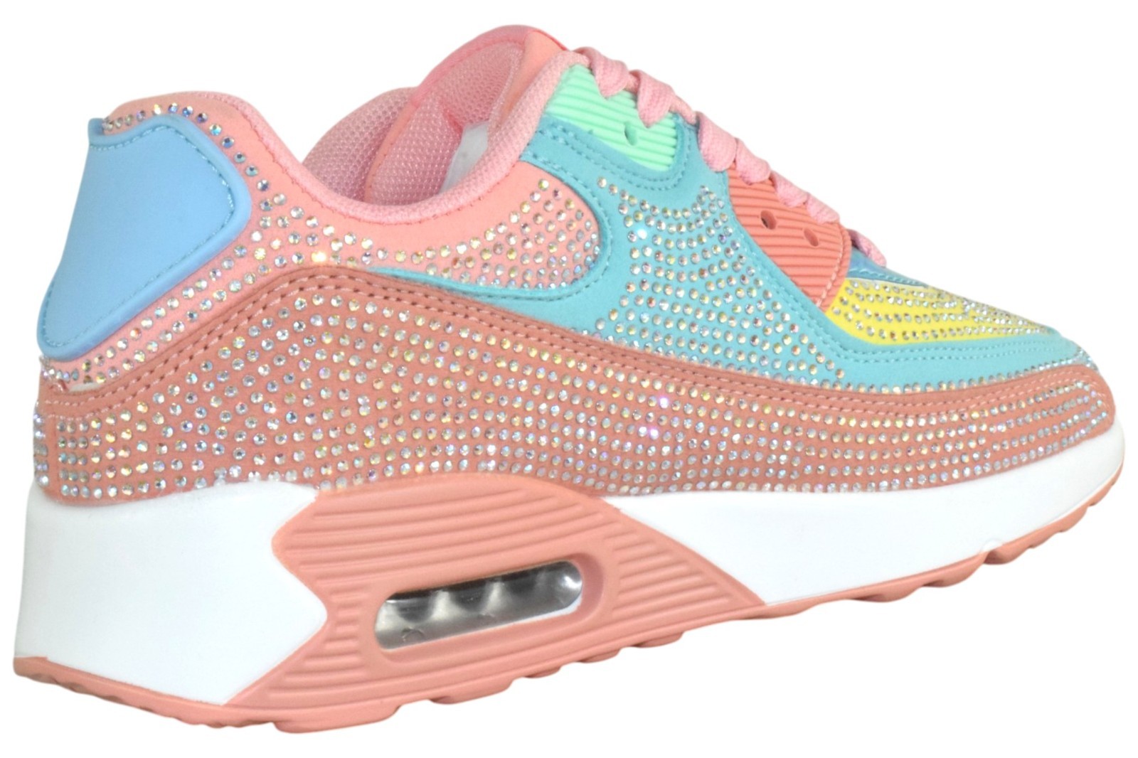 Berness Women Rhinestone Sneakers Colorful Chunky Bling Lace Up QUEEN Multi Pink